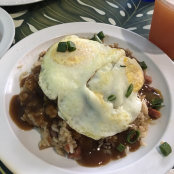 808 Grindz Cafe - Loco moco w easy over eggs and fried rice - Cafes Near Me - Lahaina, Hawaii