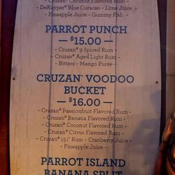 Parrot Island Grill - Specialty BUCKET drink board. Not cheap!!!!
