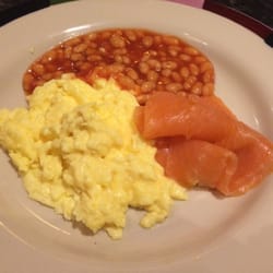 Frankie and Bennys - Scrambled Eggs, Smoked Salmon and Beans