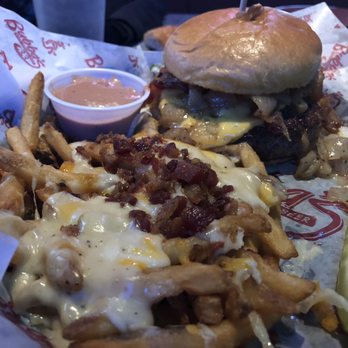 Bubba's 33 - Bubba's bacon burger with grilled onions & loaded fries! - Pizza Near Me - Clarksville, Indiana Bubba's 33 - Bubba's bacon burger with grilled onions & loaded fries! - Pizza Near Me - Clarksville, Indiana