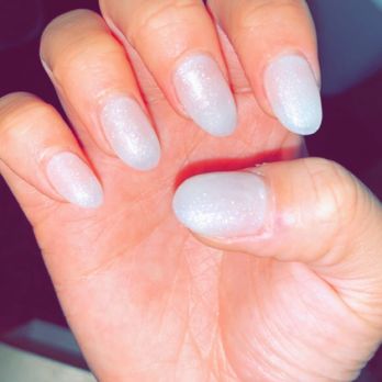 IShine Nail Spa - Almond, white sparkles - Nail Salons Near Me - Riverside, California