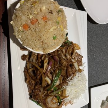 Wu House - Shrimp fried rice with Mongolian beef "watch out for the fried rice up charge so not worth $4.50 for 3 pieces of shrimp " - Sushi Bars Near Me - Merrillville, Indiana