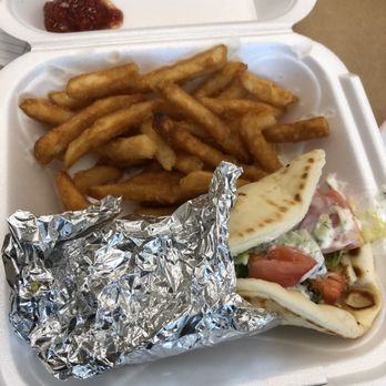 Falafel 54 - Chicken gyro with fries - Buffets Near Me - Durham, North Carolina Falafel 54 - Chicken gyro with fries - Buffets Near Me - Durham, North Carolina