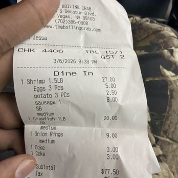 The Boiling Crab - my receipt - Seafood Near Me - Las Vegas, Nevada The Boiling Crab - my receipt - Seafood Near Me - Las Vegas, Nevada