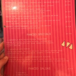 Panczo - One side of the menu. Other side has tacos.