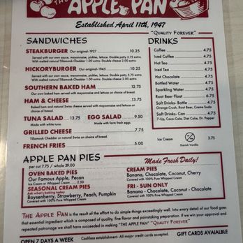 The Apple Pan - Menu - Burgers Near Me - Los Angeles, California