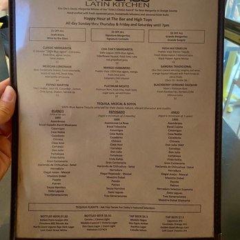 Cha Cha's Latin Kitchen - Menu as of Dec. 2022 - Mexican Near Me - Irvine, California