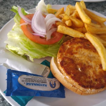 Boater's Grill - Salmon burger and fries were okay but not great - Seafood Near Me - Key Biscayne, Florida Boater's Grill - Salmon burger and fries were okay but not great - Seafood Near Me - Key Biscayne, Florida