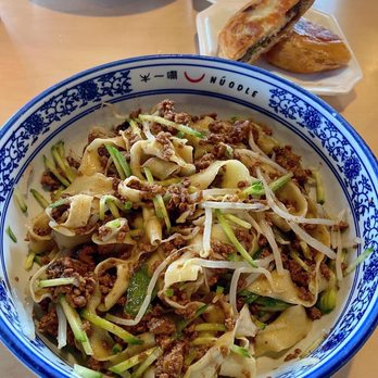 Nuodle - Mushroom Pork Over Wide Noodle - Chinese Near Me - Bellevue, Washington