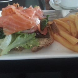 Open face salmon sandwich