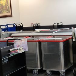 Temecula Public Library - Nifty returned book sorter in the back.