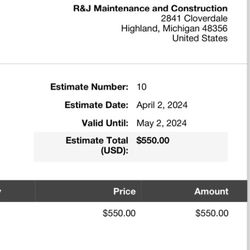 R&J Maintenance & Construction - Cheesy paper napkin type billing submitted for payment. Checks in the mail.