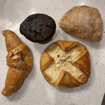 Bonelle Pastry Shop - Almond croissant, chocolate muffin, cheese danish and apple turnover.  All very good. - Bakeries Near Me - Forest Hills, New York