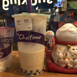 Chatime - Roasted milk tea and the mousse version, with pearls. 50% sweet came out perfect.