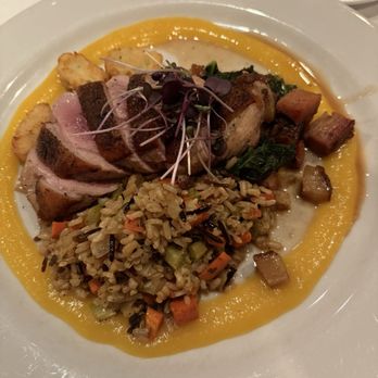 Ocean Boulevard Bistro & Martini Bar - Roasted Duck Breast, smoked pork belly, mirepoix vegetable. - Bars Near Me - Kitty Hawk, North Carolina Ocean Boulevard Bistro & Martini Bar - Roasted Duck Breast, smoked pork belly, mirepoix vegetable. - Bars Near Me - Kitty Hawk, North Carolina