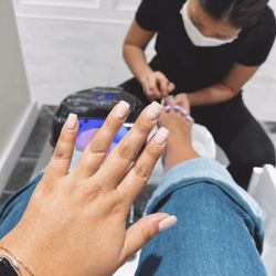 Durbin Nail Spa - Freestyle wavy line design and OPI #41 (sparkly sheer pink) gel on my toes.