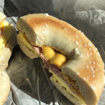 Bagel Station II - Ham egg and cheese on a salt bagel - Bagels Near Me - Winston-Salem, North Carolina Bagel Station II - Ham egg and cheese on a salt bagel - Bagels Near Me - Winston-Salem, North Carolina