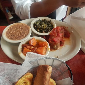 Hoover's Cooking - Meat loaf with black eyes peas, yams, & mustard greens - Southern Near Me - Austin, Texas Hoover's Cooking - Meat loaf with black eyes peas, yams, & mustard greens - Southern Near Me - Austin, Texas