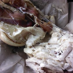 Charcoal Grill - Inside of ranch chicken sandwich. large chunks of pulled rotisserie chicken!
