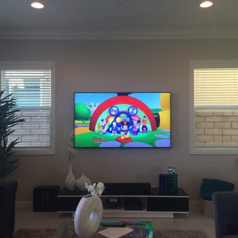 K&S Systems - Samsung 75inch perfectly centered between the windows! - Home Theatre Installation Near Me - Orange, California