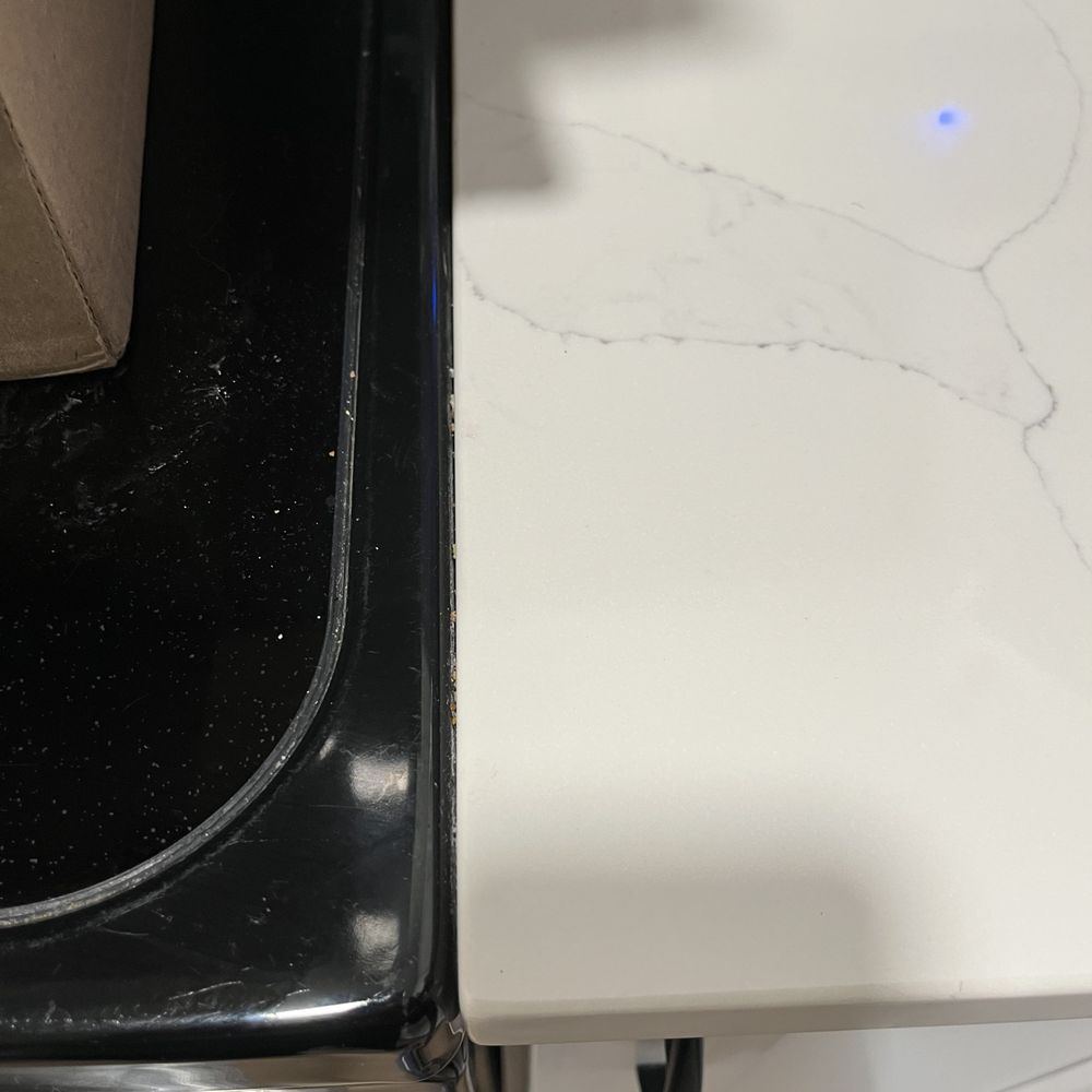 South Shore Granite - There isn't any space between the stove and the counter. The counter was stressed because of this causing a crack you'll see in next picture - Countertop Installation Near Me - Braintree, Massachusetts South Shore Granite - There isn't any space between the stove and the counter. The counter was stressed because of this causing a crack you'll see in next picture - Countertop Installation Near Me - Braintree, Massachusetts