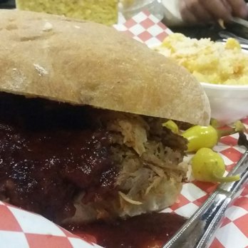 Mike's BBQ - Pulled pork sandwich with Mac & Cheese - Barbeque Near Me - Escondido, California Mike's BBQ - Pulled pork sandwich with Mac & Cheese - Barbeque Near Me - Escondido, California