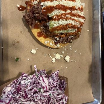 Hurtado Barbecue - Brisket tostada and yummy Cole slaw - Barbeque Near Me - Arlington, Texas