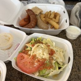 Wurst platter and a side salad (I added cheese when I got home)