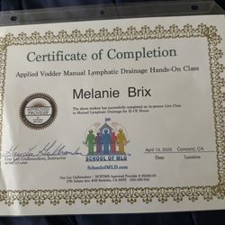Melanie Brix, CMT - Manual lymphatic drainage certificate