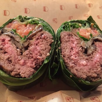 Bareburger - Hell's Kitchen - Build your own: Bison with tomato mushroom spinach wrapped in collard green - Burgers Near Me - New York, New York Bareburger - Hell's Kitchen - Build your own: Bison with tomato mushroom spinach wrapped in collard green - Burgers Near Me - New York, New York