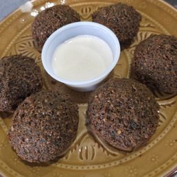 Falafel was the surprise - so, so good. I thought they were burnt and said so and the young man said trust me, that's how they should be. Falafel was the surprise - so, so good. I thought they were burnt and said so and the young man said trust me, that's how they should be.