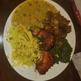 Taj Palace - Tandoori chicken, sag,, goat curry, daal, rice - Indian Near Me - Las Vegas, Nevada Taj Palace - Tandoori chicken, sag,, goat curry, daal, rice - Indian Near Me - Las Vegas, Nevada