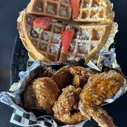 Terminal 3 Bar & Grill - Chicken and waffles with the sweet and spicy sauce.