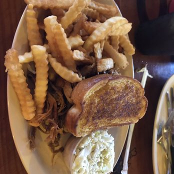 Shorty's BBQ - Pulled pork on Texas toast, with a side of French fries and Cole slaw. - Barbeque Near Me - Davie, Florida Shorty's BBQ - Pulled pork on Texas toast, with a side of French fries and Cole slaw. - Barbeque Near Me - Davie, Florida