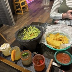 The Tipsy Taco & Tequila Bar - Margarita flight and guacamole made at the table.