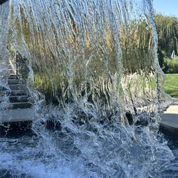 Greater Des Moines Botanical Garden - Waterfall from the back... lovely peaceful bench to sit on