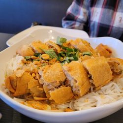 Que Viet - Rice noodle bowl with the eggrolls. Requested mint be added but they only had basil.  Still good!