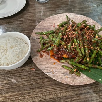 Charm Thai Kitchen & Coffee - White Rice,  Spicy Garlic String Bean from The Wok(Delicious but too salty) - Thai Near Me - Henderson, Nevada