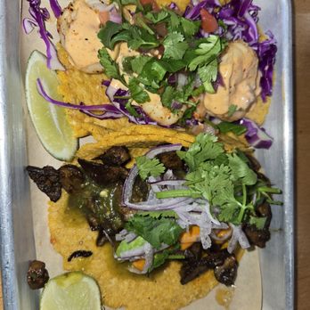 Milpa  - Mushroom carnita taco and shrimp / lime / cilantro tacos - Breakfast & Brunch Near Me - Las Vegas, Nevada
