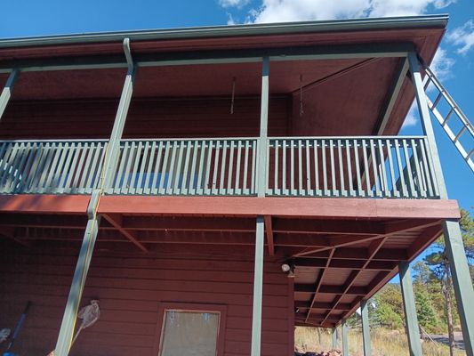 Black forest,replace siding, build 2 decks, stain extractor - This renovation project entailed, replacing damaged cedar siding, replacing joists on wrap around decks, replacing all deck Planks,& rails, staining of entire exterior.