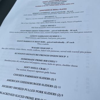 Runyon's - Happy Hour Menu as of 12/21 - New American Near Me - Coral Springs, Florida Runyon's - Happy Hour Menu as of 12/21 - New American Near Me - Coral Springs, Florida