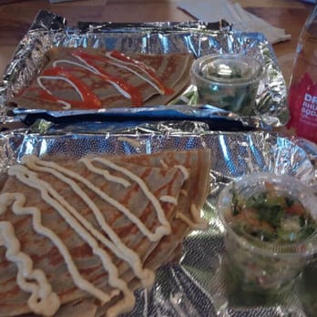 Nu Crepes - kickin' chicken crepe and veggie crepe. The "Dry" brand sodas are really light and refreshing! - Creperies Near Me - Elmhurst, Illinois Nu Crepes - kickin' chicken crepe and veggie crepe. The "Dry" brand sodas are really light and refreshing! - Creperies Near Me - Elmhurst, Illinois