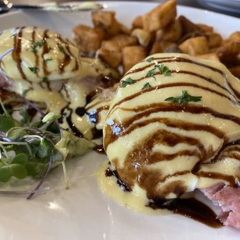 360 Brunch House - Eggs Benedict w/ prosciutto and the waffles with Nutella and bananas - Breakfast & Brunch Near Me - Mansfield, Texas