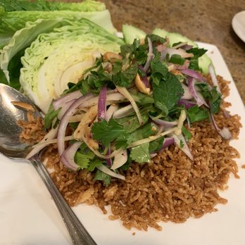Renu Nakorn - Salad dish, sausage over crispy rice (Nam Cod Tod?) - Thai Near Me - Norwalk, California