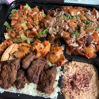 Hummus Labs - Ultimate platter with chicken (dark meat) and beef with roasted tomato habanero hummus - Mediterranean Near Me - Pasadena, California Hummus Labs - Ultimate platter with chicken (dark meat) and beef with roasted tomato habanero hummus - Mediterranean Near Me - Pasadena, California