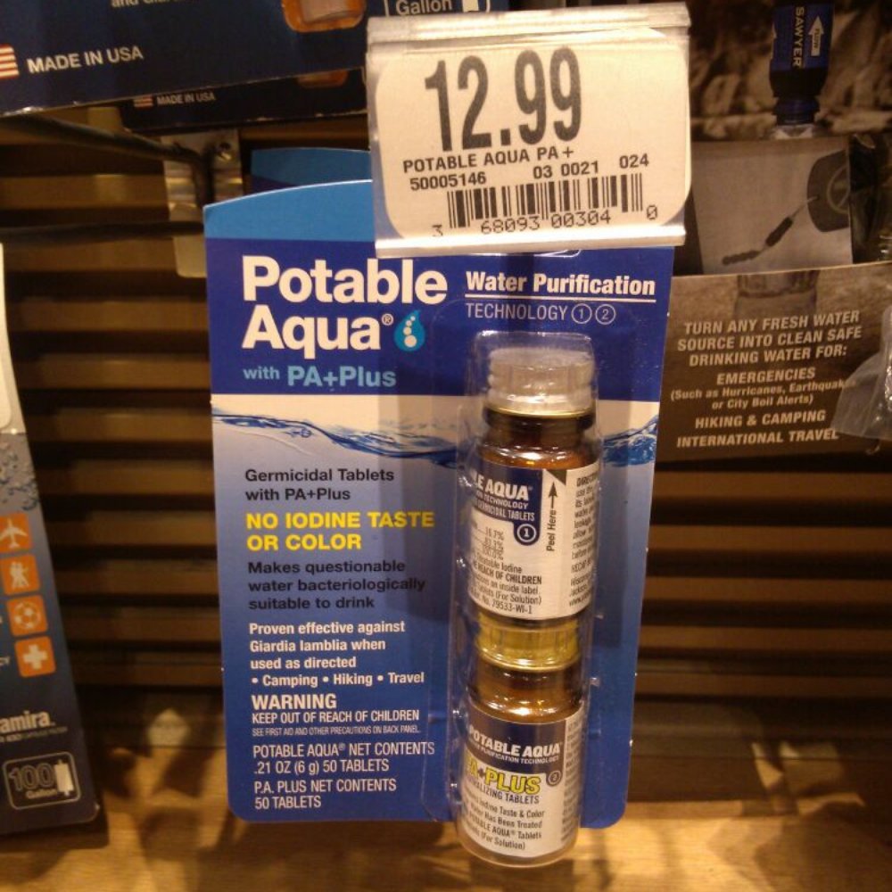 Cabela's - On the very bottom of the water filter shelf, you'll find purification tablets. - Outdoor Gear Near Me - Hammond, Indiana