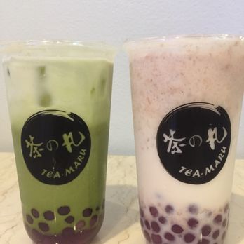 Tea Maru - Left is Uji Matcha and right is Taro Milk. Both with sweet potato boba - Bubble Tea Near Me - San Gabriel, California