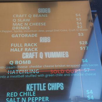 Craft Q Barbeque - Menu - Barbeque Near Me