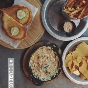 The Eagle Louisville - Kale and sausage dip, the grilled cheese, fries with their in house aioli sauce - Southern Near Me - Louisville, Kentucky
