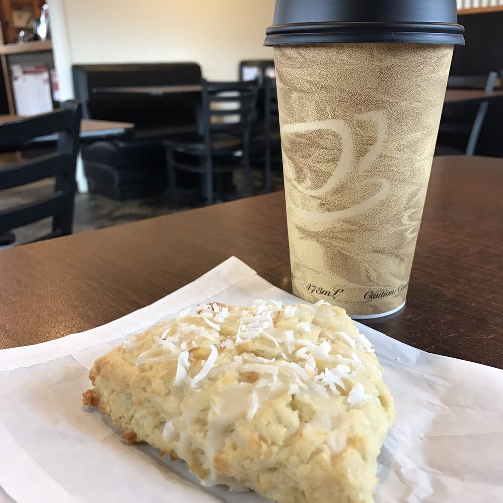 Lemon Coconut Scone & medium Caramel Machiatto
